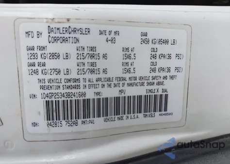 2003 Dodge Caravan Se from USA, damaged, VIN 1D4GP25343B241600